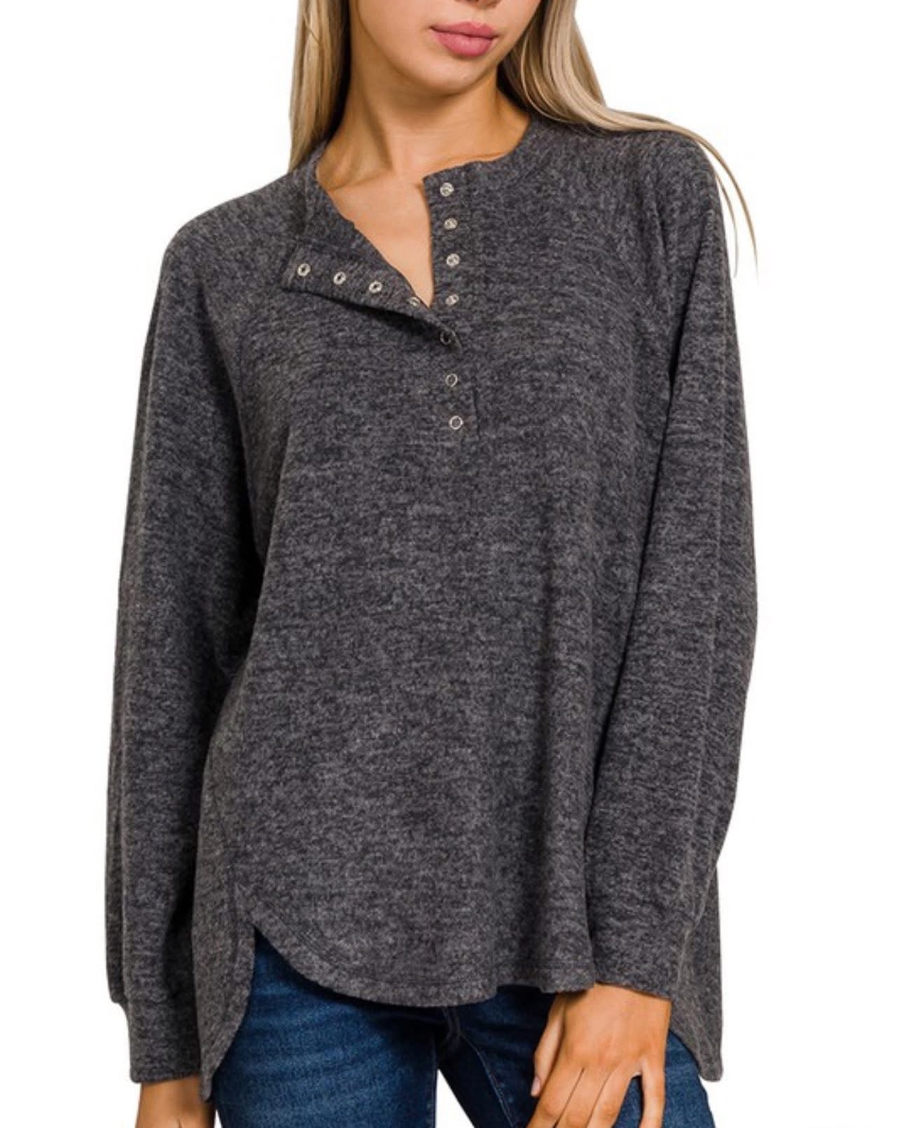 Brushed Melange Hacci Oversized Henley Sweater