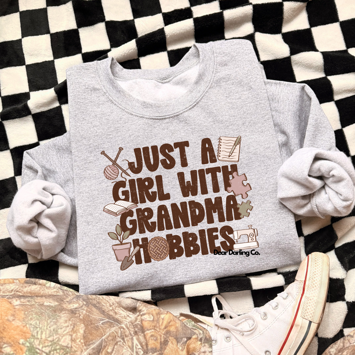 Just a girl with grandma hobbies sweatshirt