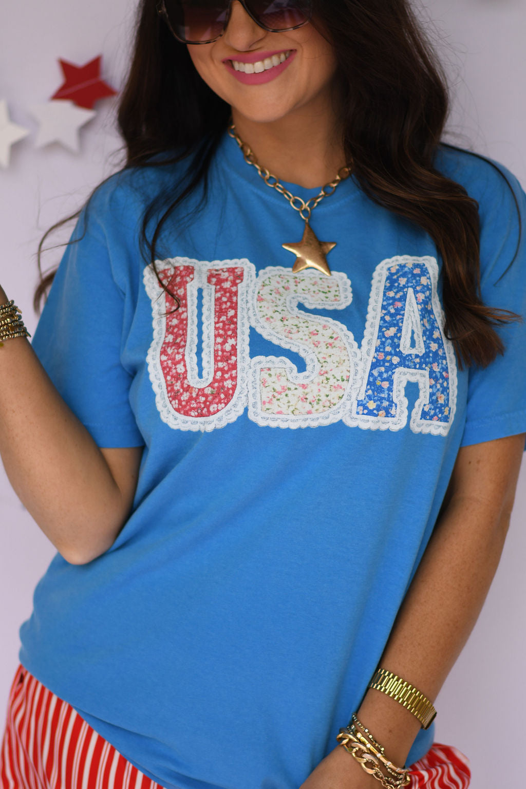 USA FLORAL LACE TEE