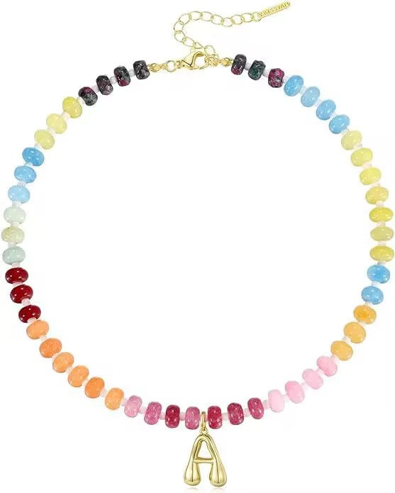 Rainbow Beaded Initial Necklace *PRE ORDER - CIJ SPECIAL*