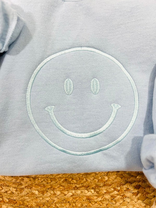 Happy Face Blue Embroidered Sweatshirt