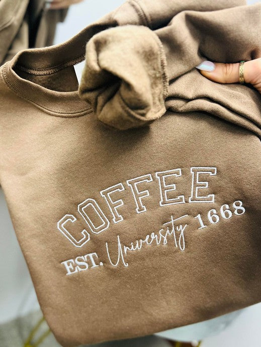 Coffee University Varsity Embroidered Sweatshirt