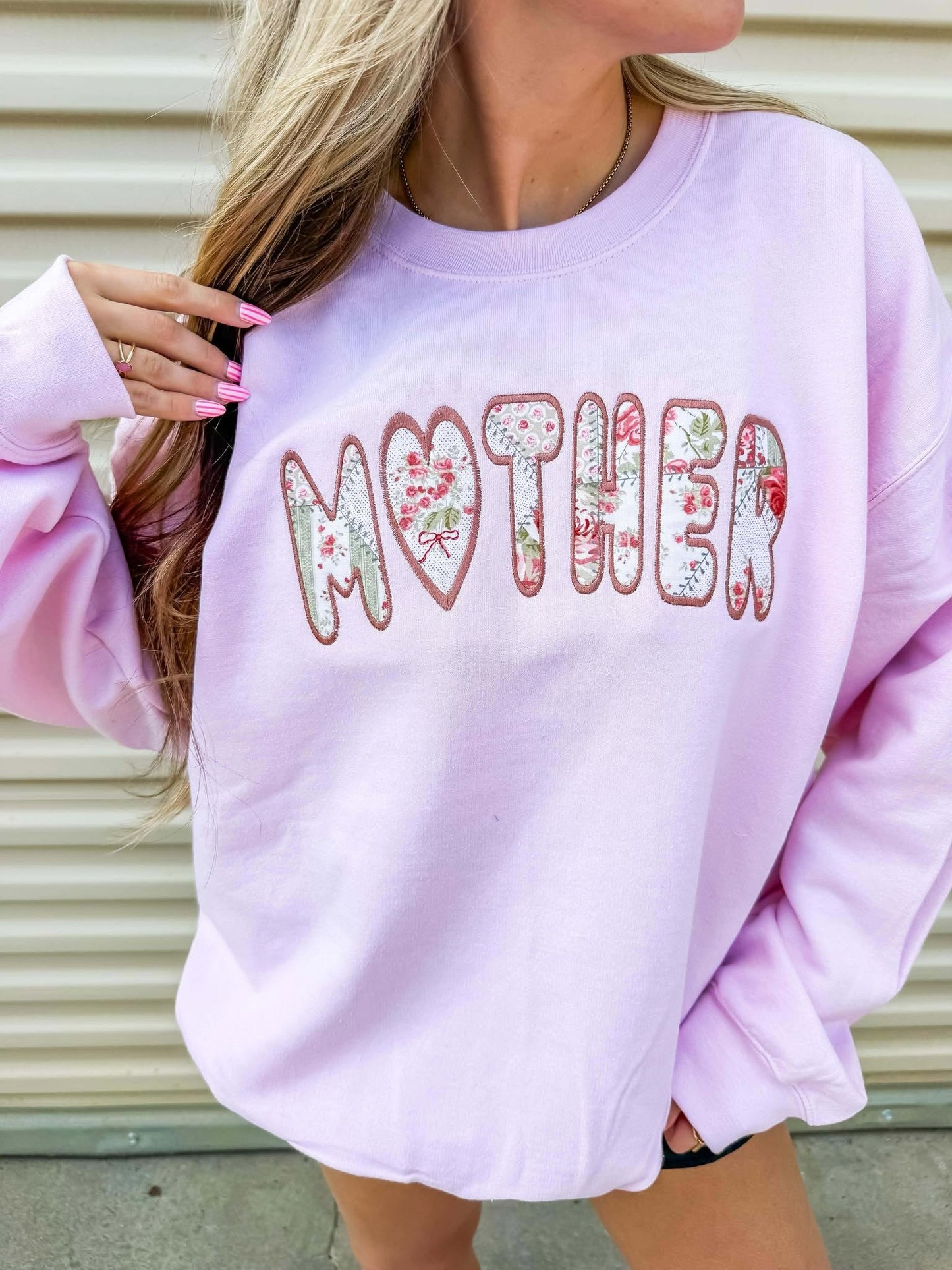 Mother Floral Pink Applique Apparel
