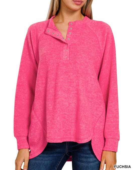 Brushed Melange Hacci Oversized Henley Sweater top