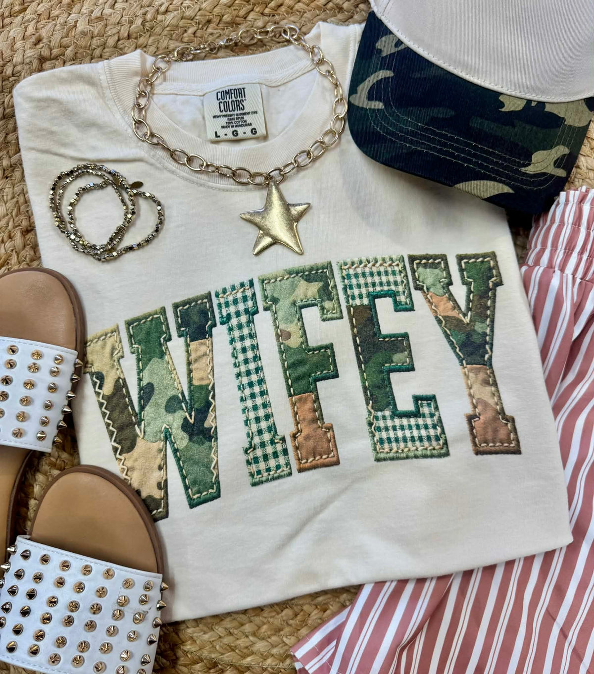 Camo Patchwork Wifey Tee/Long Sleeve