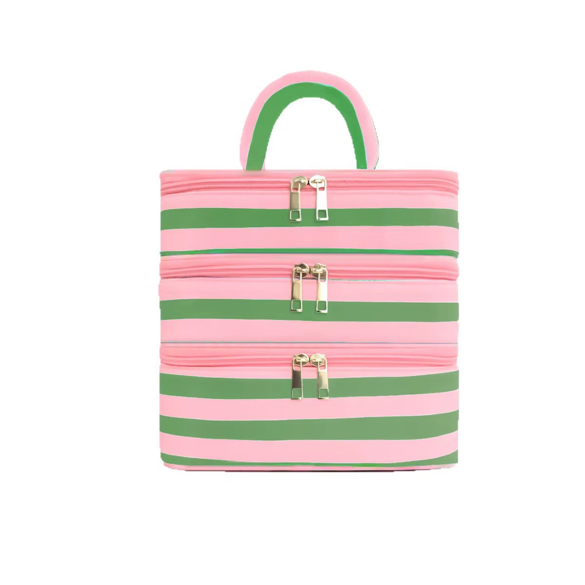 Striped Makeup Multi-Zipper Bag *PRE ORDER*