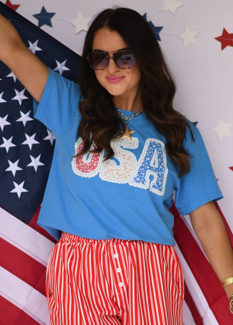 USA FLORAL LACE TEE