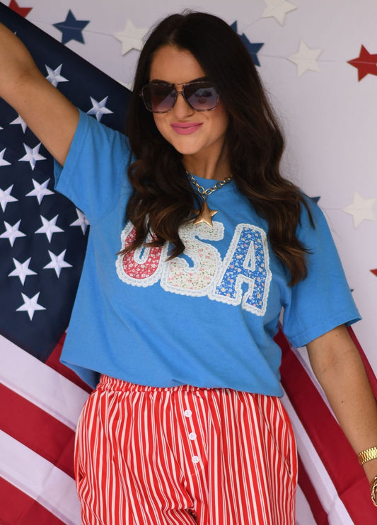 USA FLORAL LACE TEE