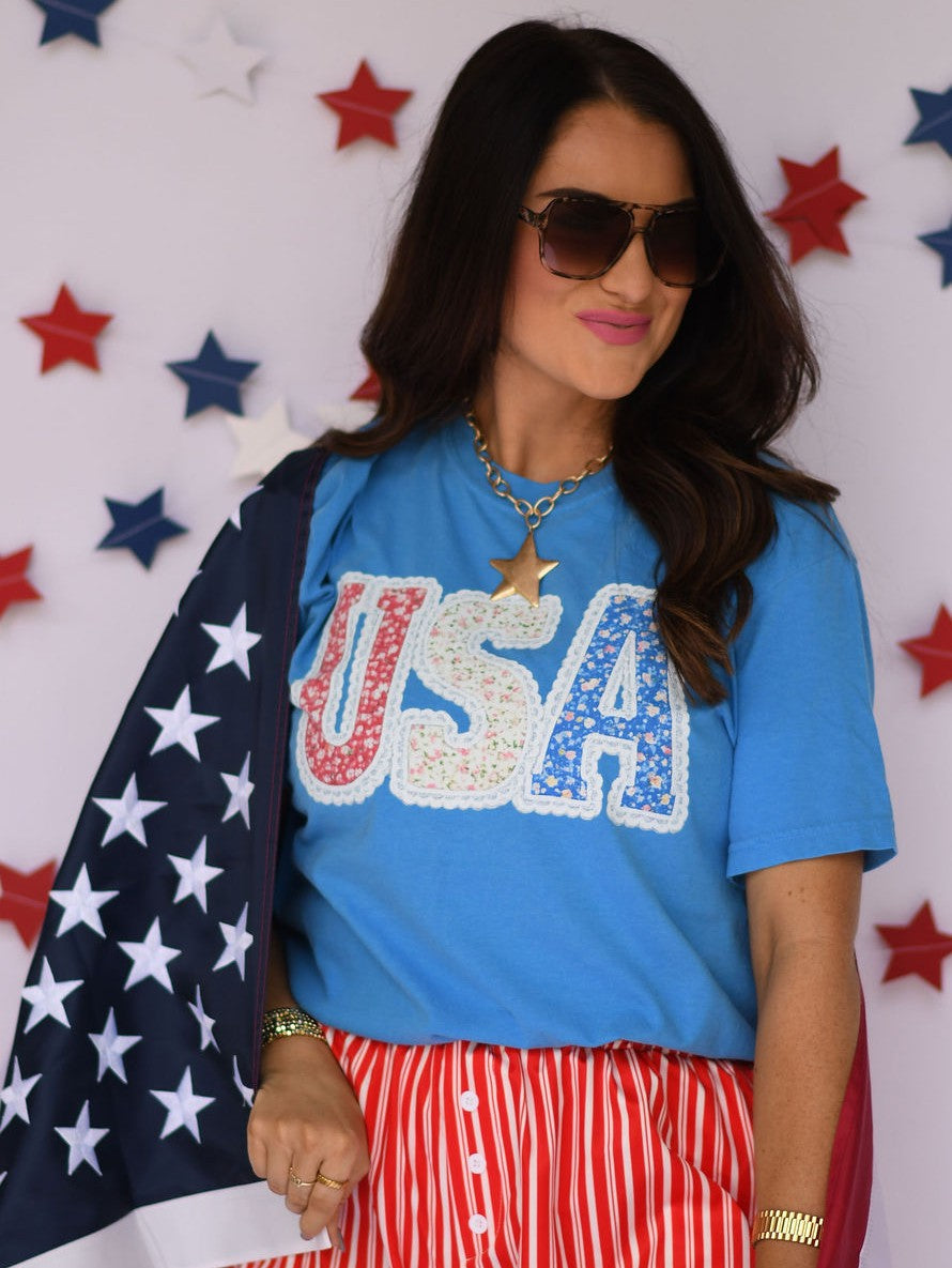 USA FLORAL LACE TEE