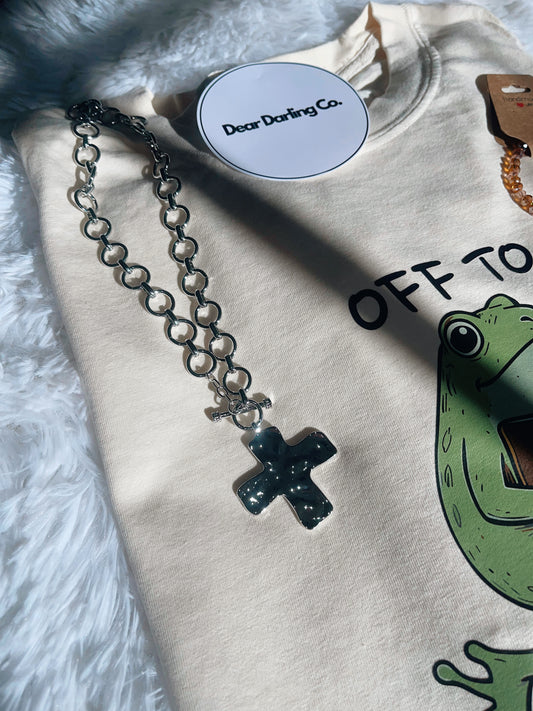 Silver chunky cross necklace