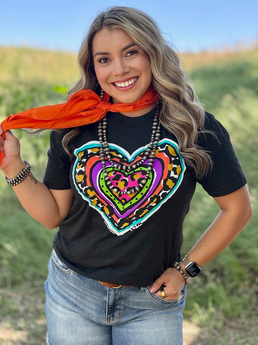 Callie Ann Stelter Leopard Heart Crew Neck Tee